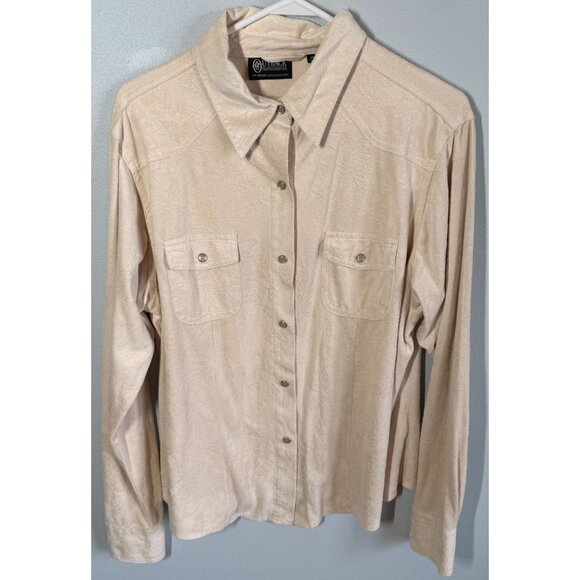 Outback Trading Co. Women Ivory Rose Tooled Pearl Snap Shirt XL Western Ranch - Picture 1 of 12